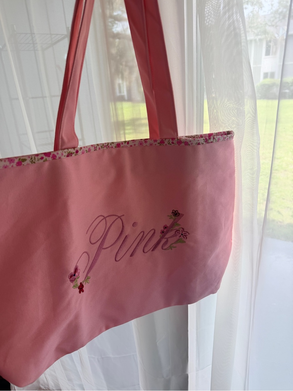 PINK Victoria's Secret Floral Embroidered Pink Tote - Picture 3 of 8